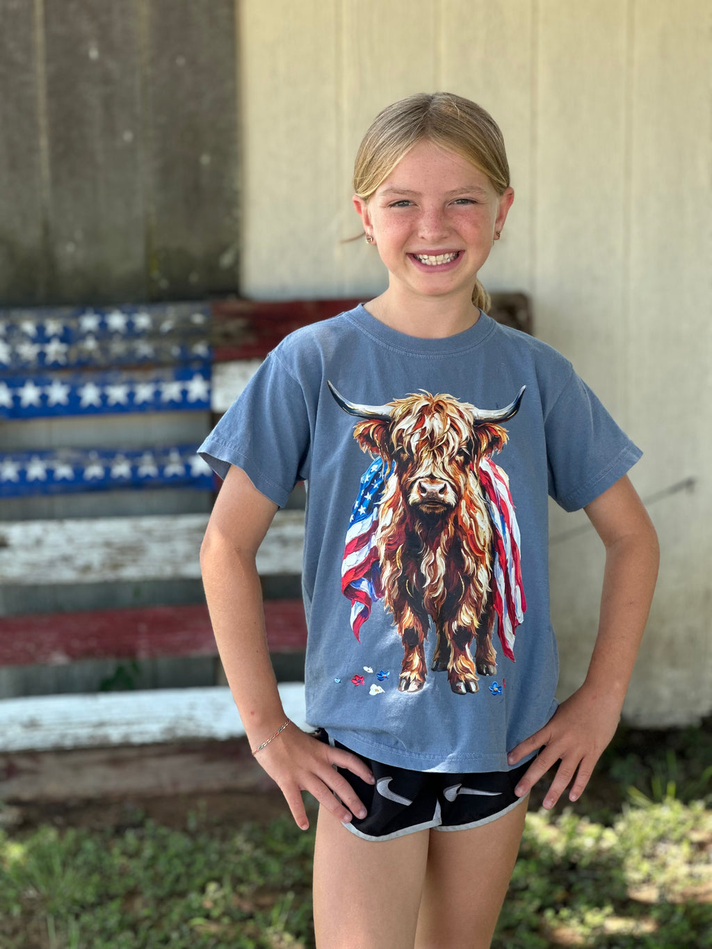 Patriotic Highland Cow Tshirt