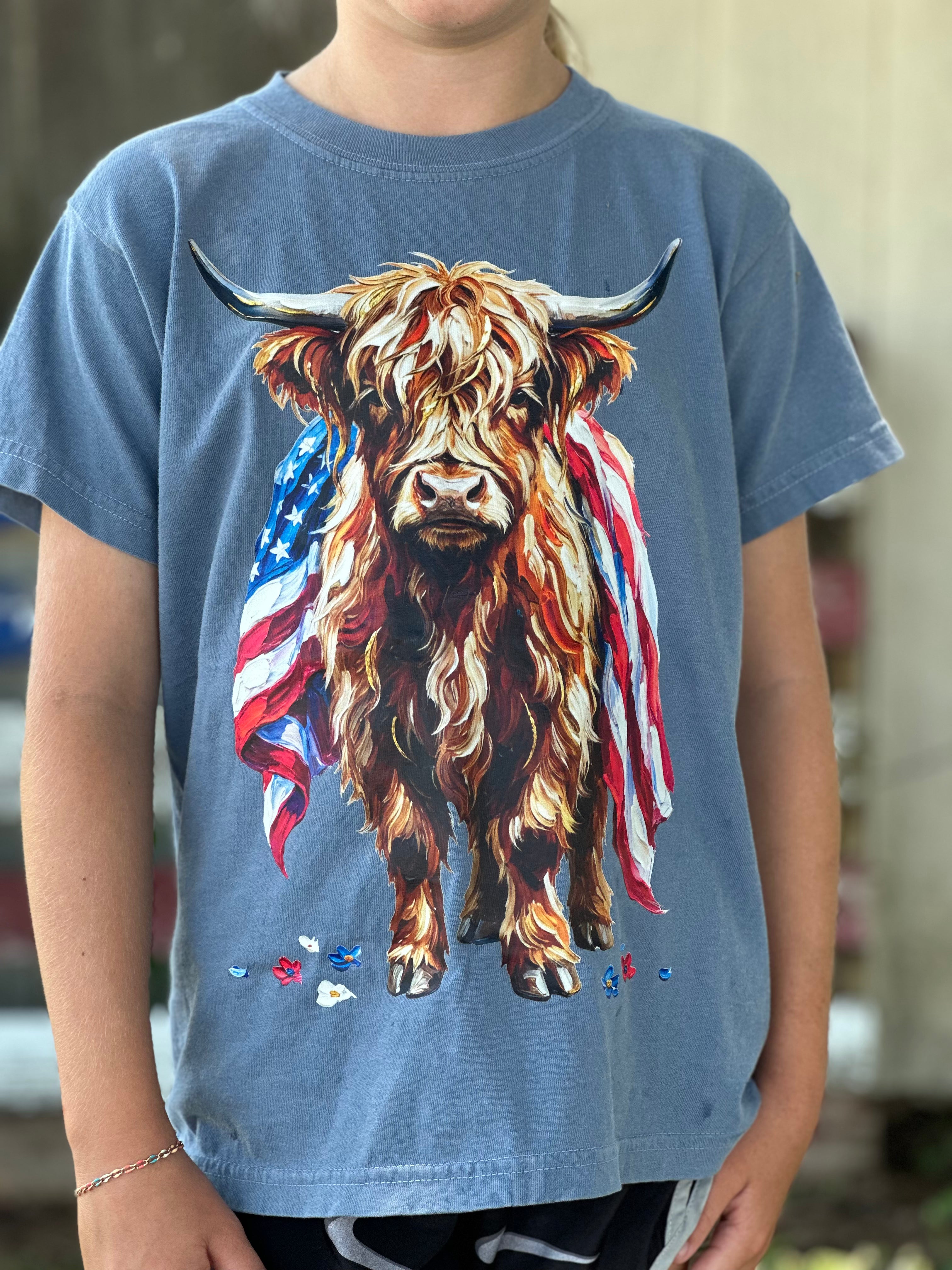 Patriotic Highland Cow Tshirt
