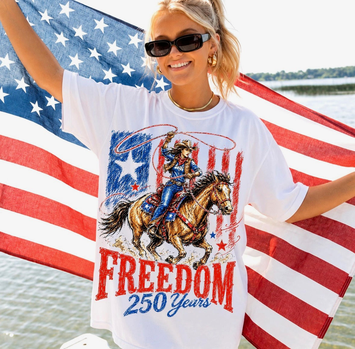 Freedom 250 Years Patriotic Cowboy Tee