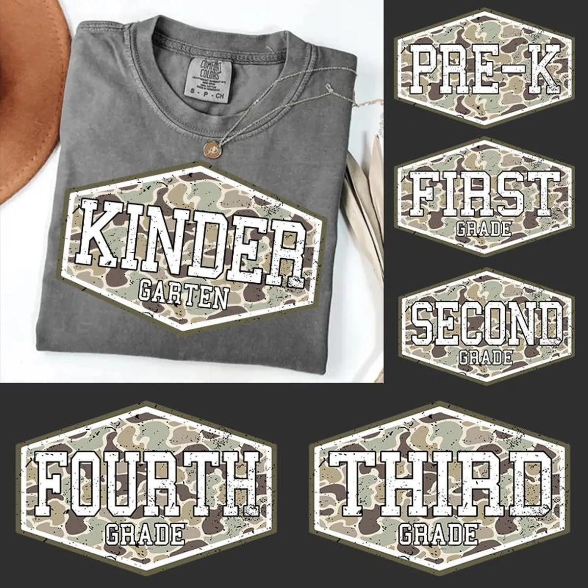 Grade Level Camo Badge DTF Tee